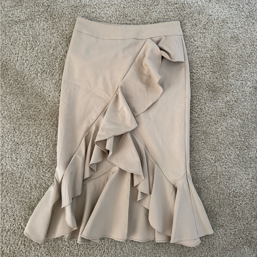 New York & Company Cream Ruffle Midi Skirt